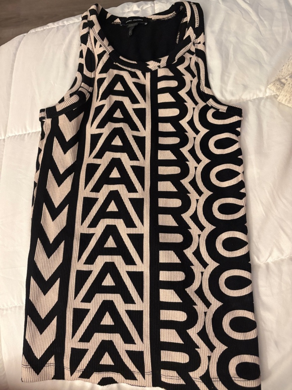 Marc Jacobs Black and Cream Logo Knit Mini Dress
